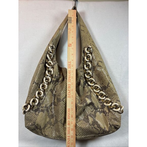 Michael Kors Large Python Embossed Leather Hobo Bag With Chain Strap - Picture 9 of 16